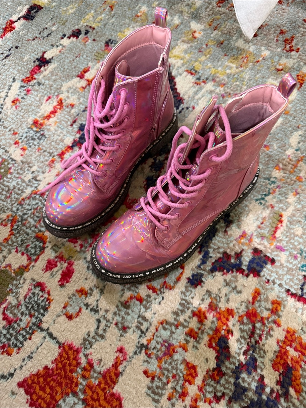 Steve Madden Pink Holographic Lace-Up Girls' Combat Boots
